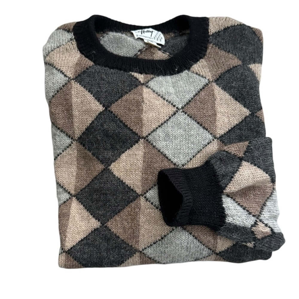 Hallet San Francisco Vintage Argyle Sweater Mens size XXL Handmade Alpaca